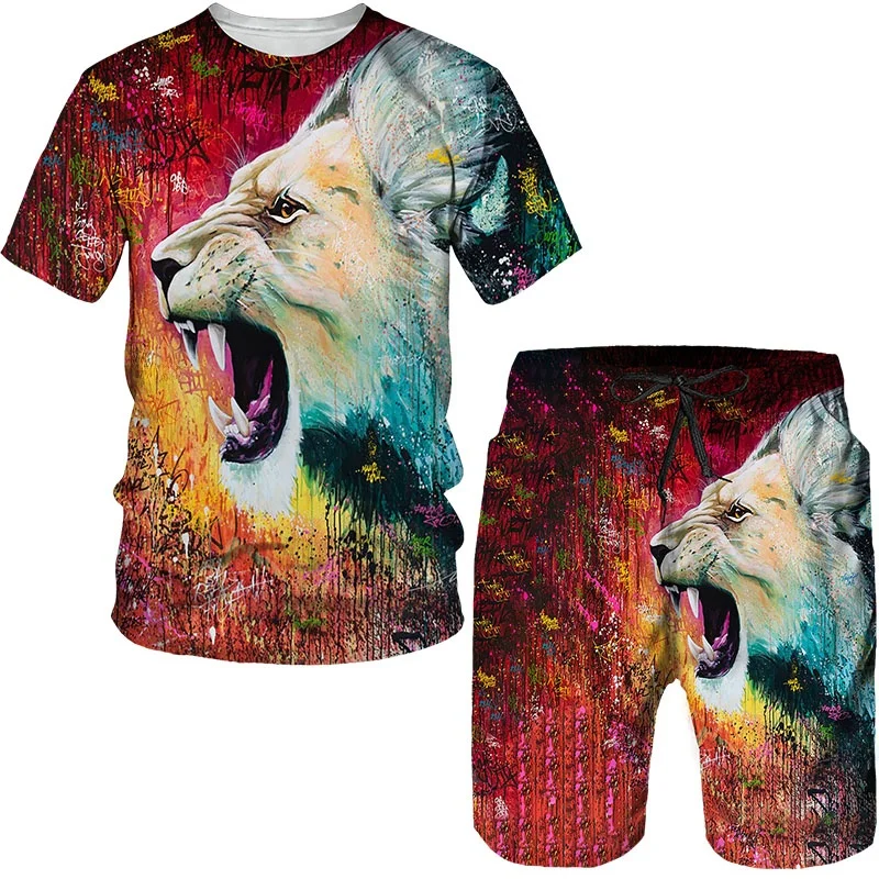 

Men's Casual Printed T-irt orts Set Thin ort Sve Loose Fit Spring Summer Faion Youthful Daily Wear No Ironing Needed