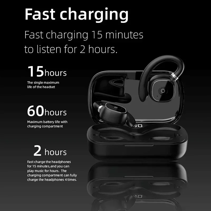 

Cancelling Gaming Headset Headphones HiFi Bass Open-Ear Noise Wireless Sport Air Conduction Earphones LED digital display