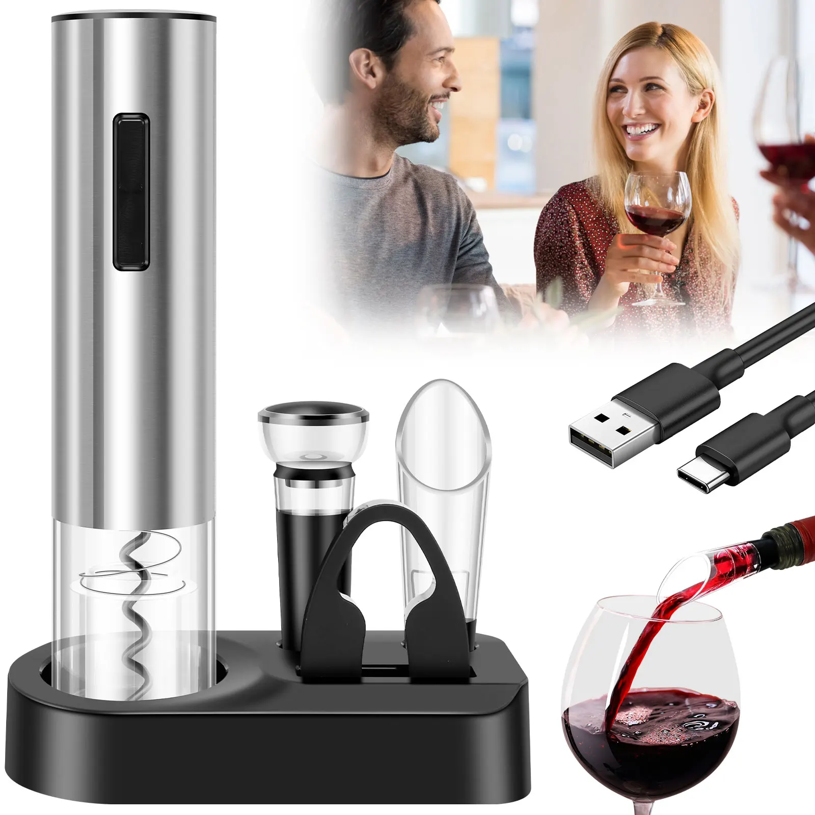 

Электрическая открывалка для вина, подарочный автоматический штопор с резаком для фольги, кнопка в один клик, батарея, открывалка для бутылок для кухни, открытый штопор