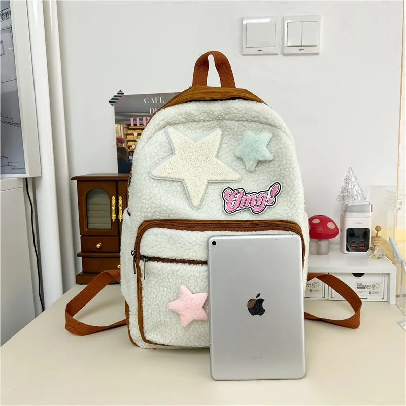 New Winter Lamb Wool Backpack Korean Version of Girls Cute Plush Backpack Winter Japanese Girls Plush Schoolbag