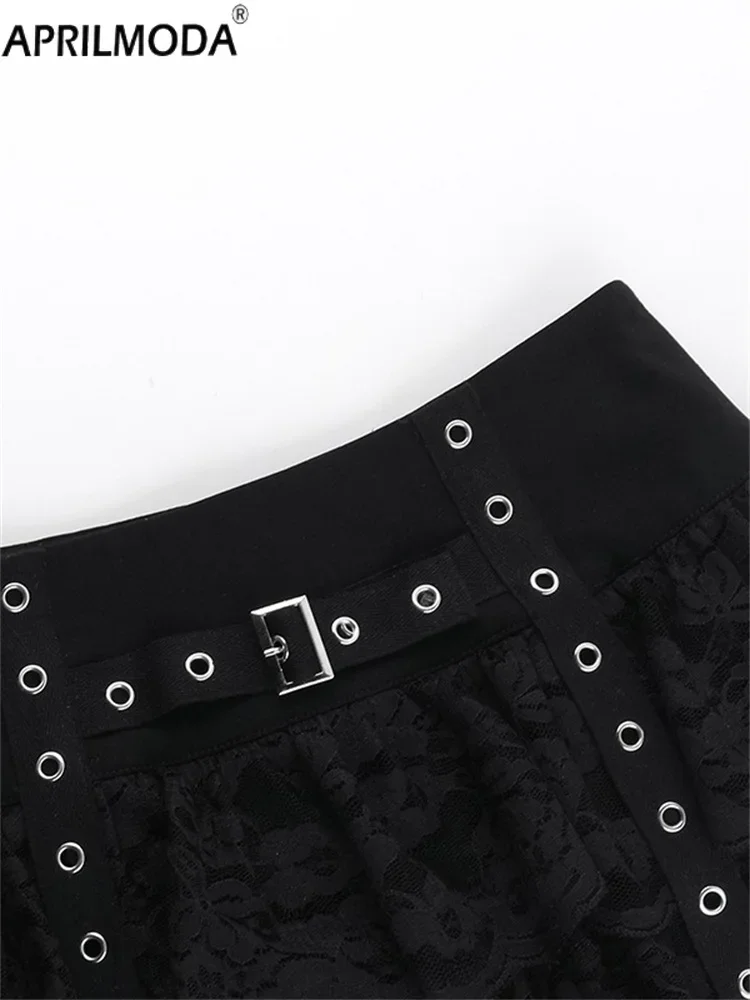 Nero Sexy Lace Emo Vintage Kpop gonna Ruffle 2024 Gothic Y2K Kawaii Lolita Cake minigonna Harajuku gonna Set