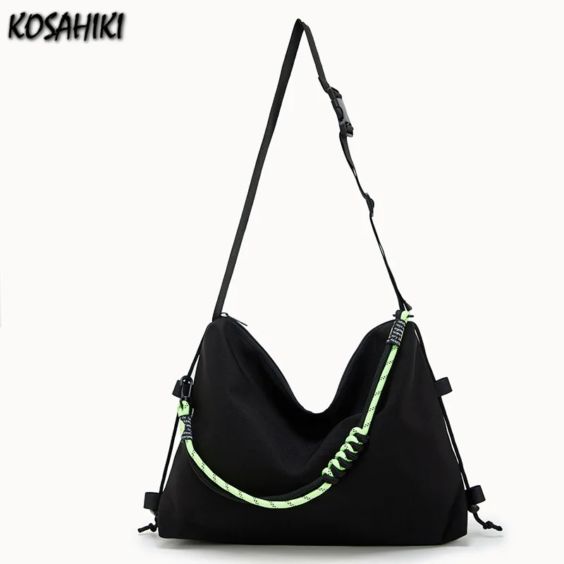 Japanese Solid Vintage Cargo Messenger Bags Casual Simple Y2k Aesthetic Women Underarm Bag Grunge Streetwear Shoulder Handbags