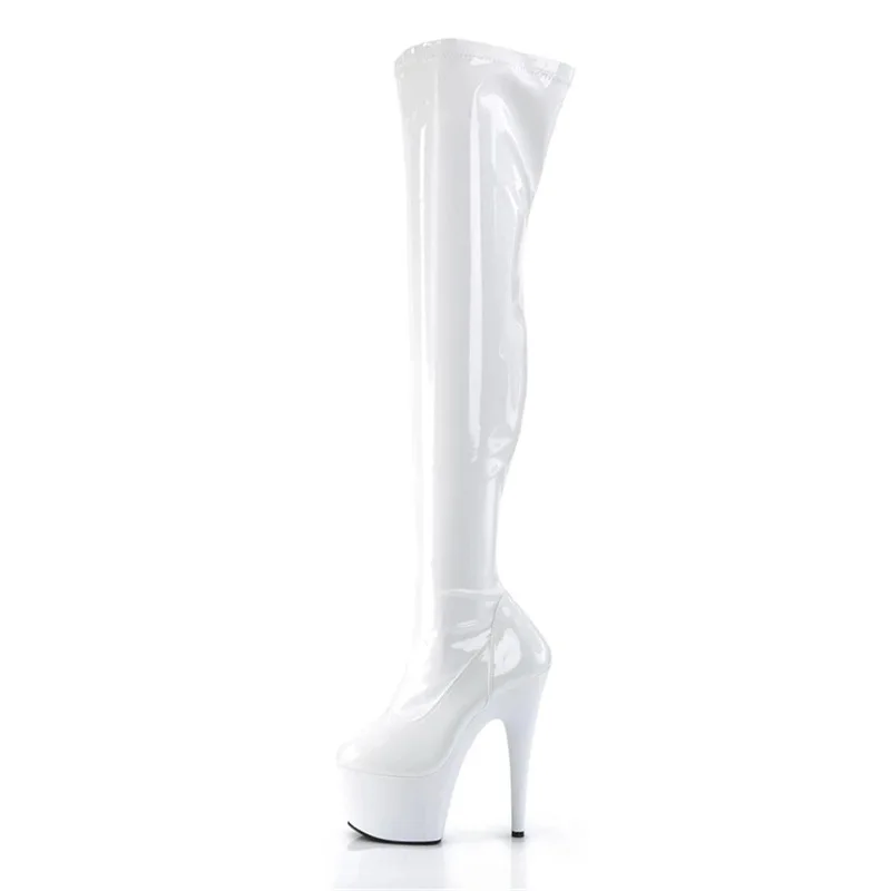 7 Inch Fetish Sexy Goth Red Pole Dancing 17cm Knee High Boots For Women Long Gothic Platform Stripper Shoes Iighter queen combat