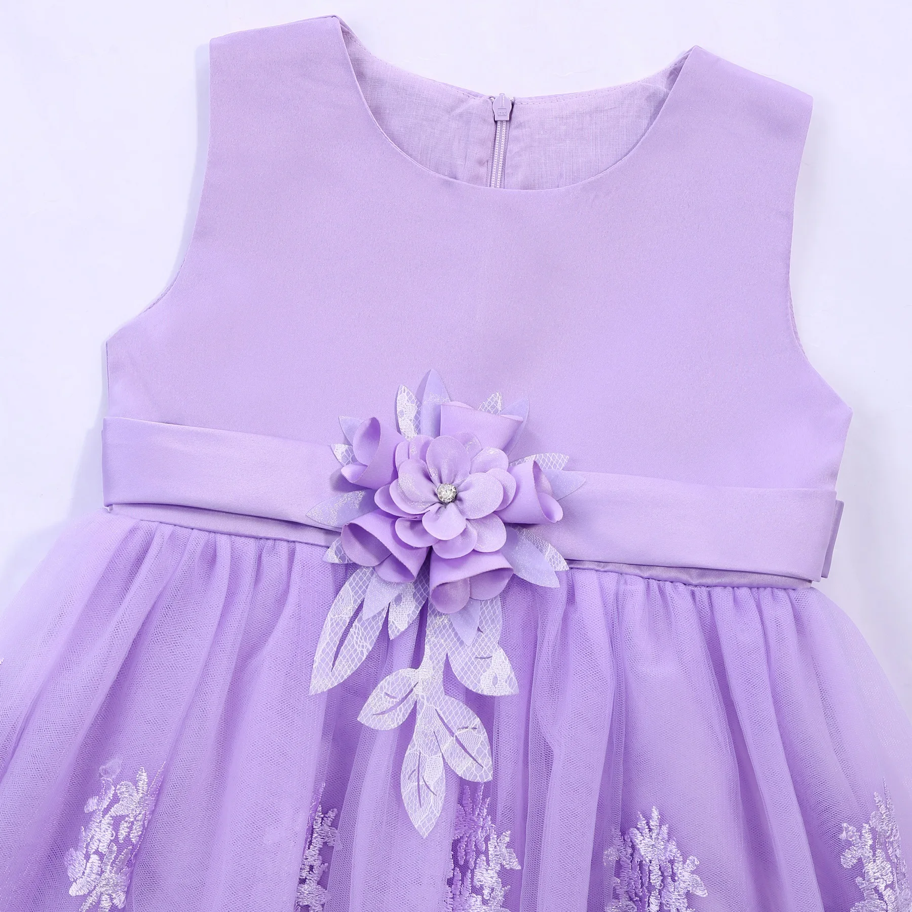 Children Sleeveless Flower Embroidery Tulle Princess Dresses For Girls Formal Banquet pageant Birthday Party Prom Puffy Gown