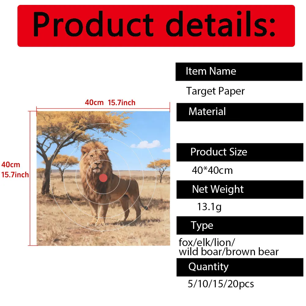 Archery Target Paper 10/20pcs 40x40cm Wild Animal Pattern Target Paper Archery Bow Shooting Hunting Target Practice Accessory