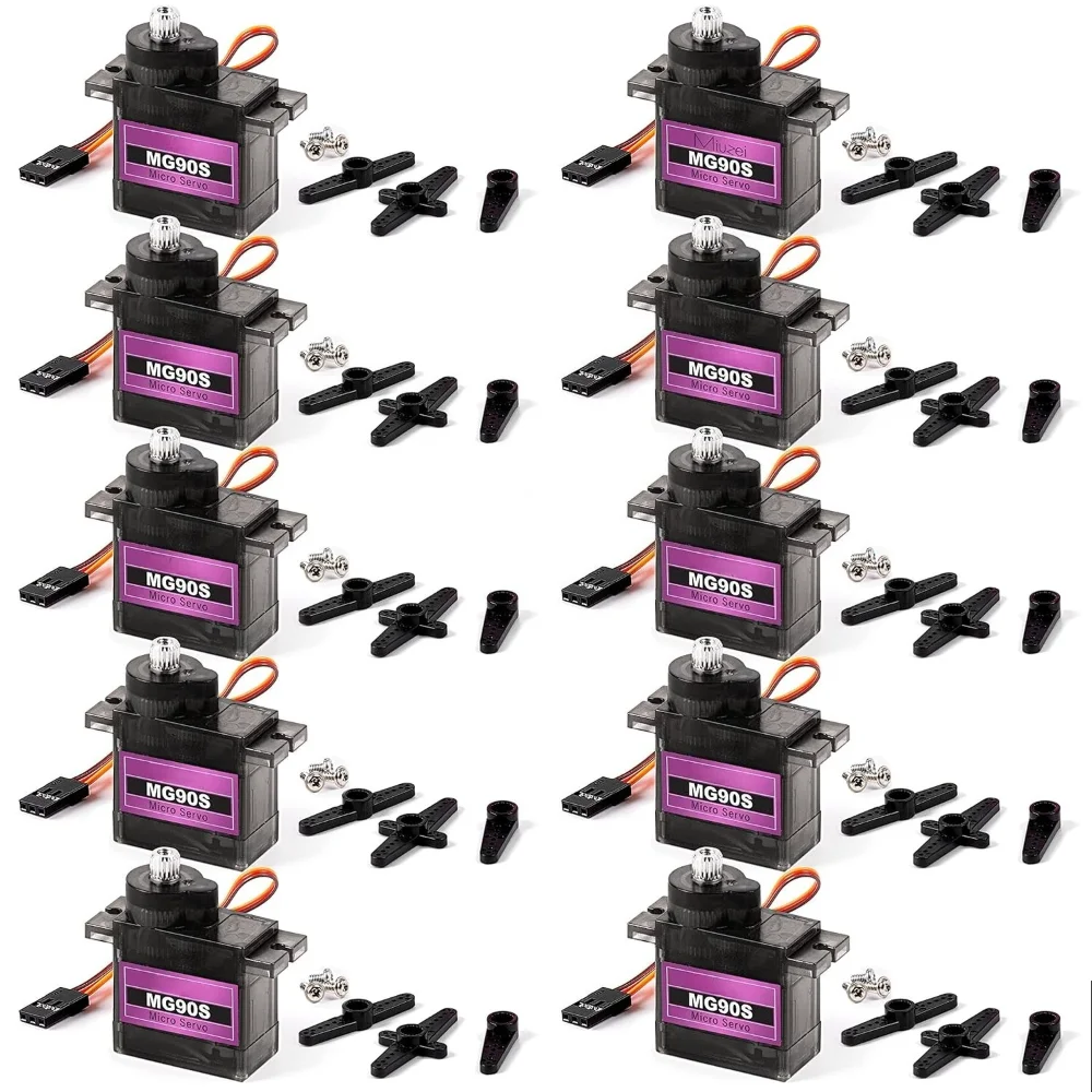 MG90S 9g Micro Servo Motor with Metal Gear – Mini Servo Kit for RC Car, Robot, Helicopter, and Arduino DIY Projects
