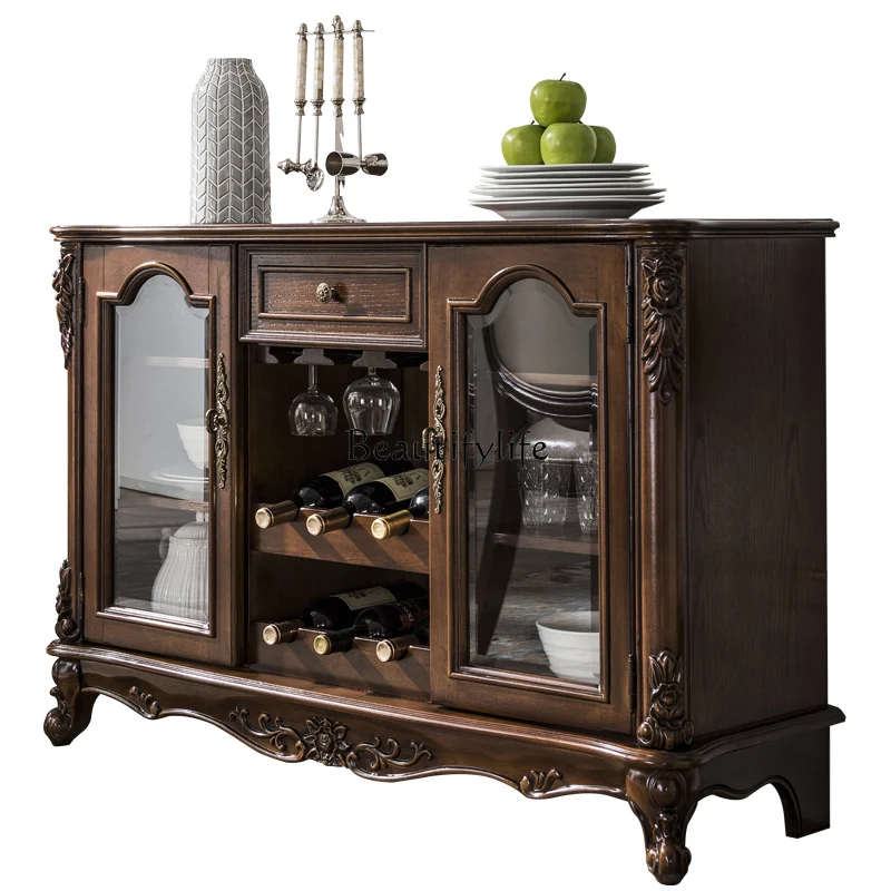 

American living room all solid wood dining side cabinet wine cabinet integrated European light luxury small tea cabinet