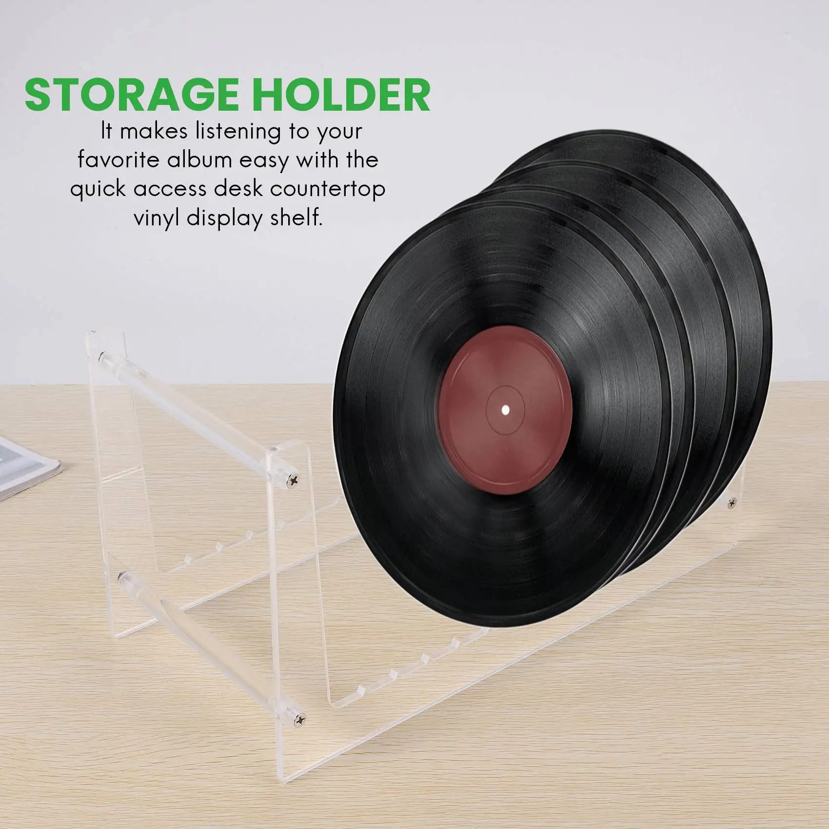 Clear Vinyl Record Stand Holder for Desktop Album Storage, Acrylic Vinyl Record Shelf Display 50 LPs