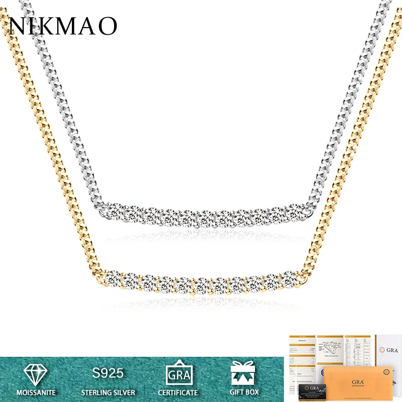 

1.1CT Real Moissanite Smile Necklaces for Women 18k Row 100% 925 Silver Wedding Party Bridal Fine Jewelry Diamond Necklace Gift