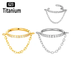 ASTM f136 Titanium Piercing 8/10mm Septum Nose Ring with Metal Chain Ring Helix Cartilage Tragus Conch Body Jewelry Earrings G23