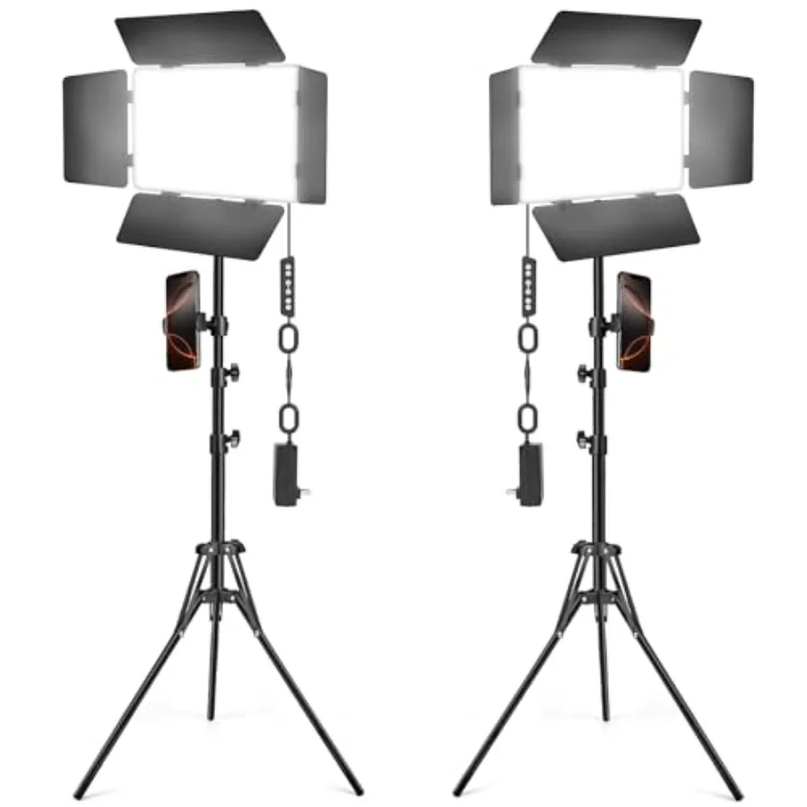 

【New model】2 Pack LED Video Light Kit with Barn Door 30W Photography Light Panel with Stand 3000Lux 2500K-8500K Dimmable Studio