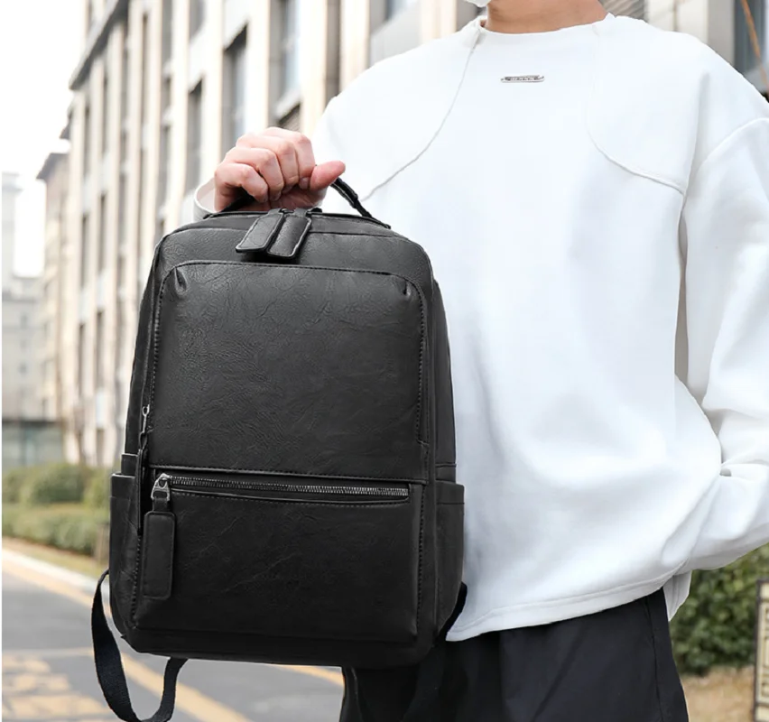 Korean New Men's Fashion Business High Quality Leather Backpacks Large Capacity Laptop School Bag Travel Shoulder Bags Totes