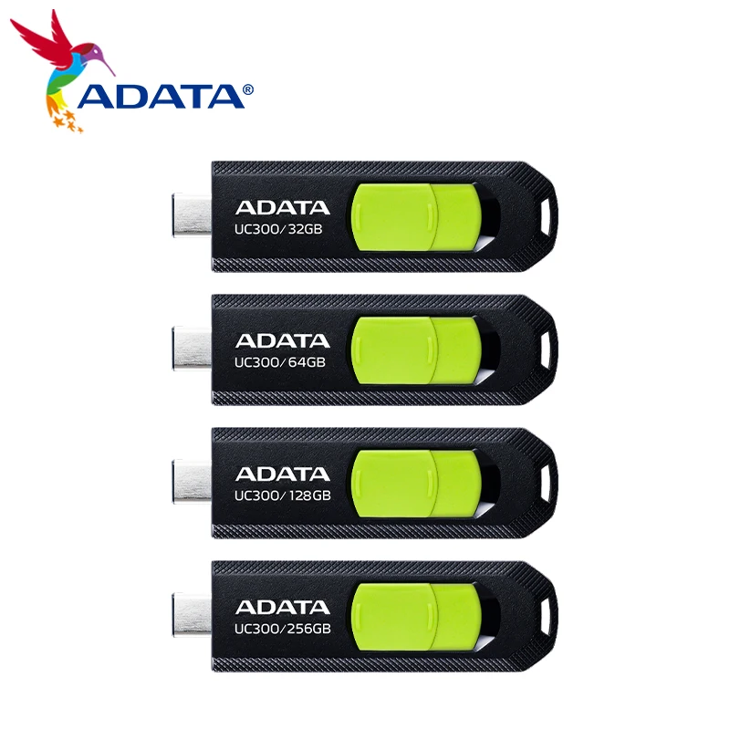 ADATA USB 3.2 Type-C Pendrive 32GB 64GB 128GB 256GB High Speed U DIsk Portable UC300 Retractable Pen Drive Flash Memory Stick