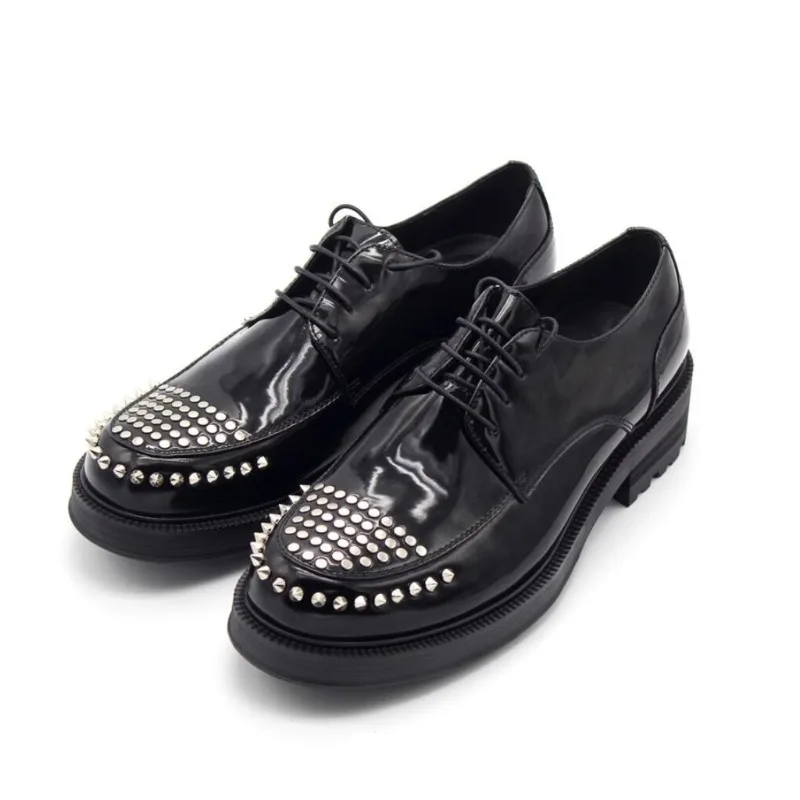 

British Fashion Men Derby Shoes Genuine Leather Handmade Rivets Trendy Oxfords Gentleman Business Wedding Dress Shoes Zapatos