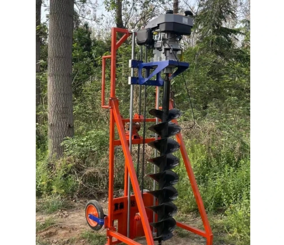 Construction site digging machine clearing pipe pile hole mud tool with bracket chain lift hand-held pile digging machine