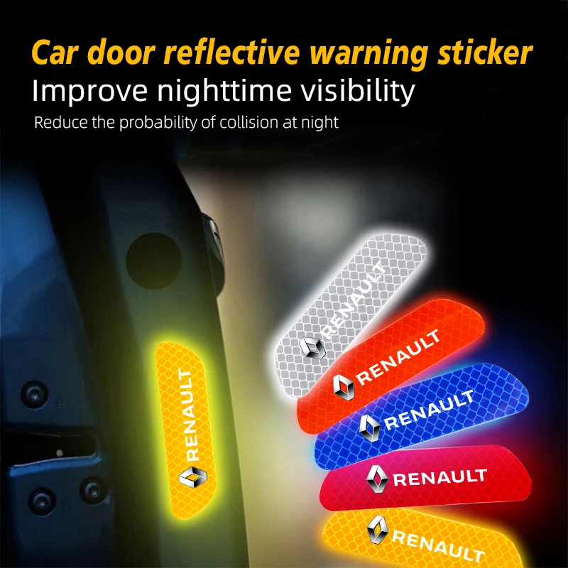 

4PCS Car Accessorie Door Reflective Sticker Night Light Warning Decal Decoration For Renault Fluence Captur Megane Clio Kadjar