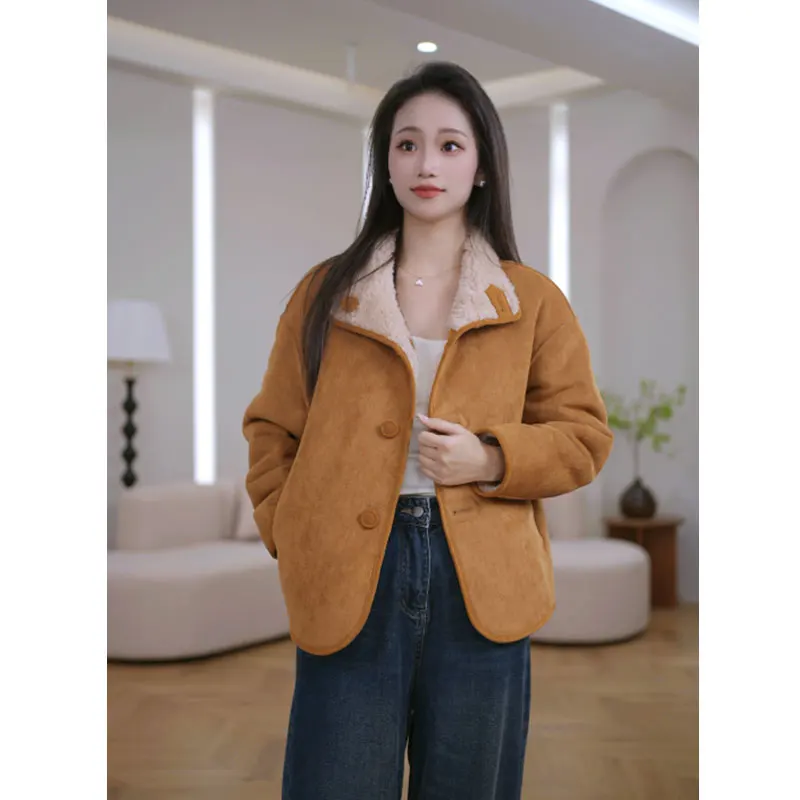 2025 Nuovo cappotto casual double face in lana 100%, cappotto di pelliccia ampio e snellente