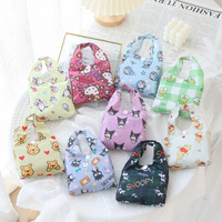 Cartoon210dplaid cloth eco-friendly bag casual foldable waterproof printed shopping Bag2All-in-One handheld storage bag