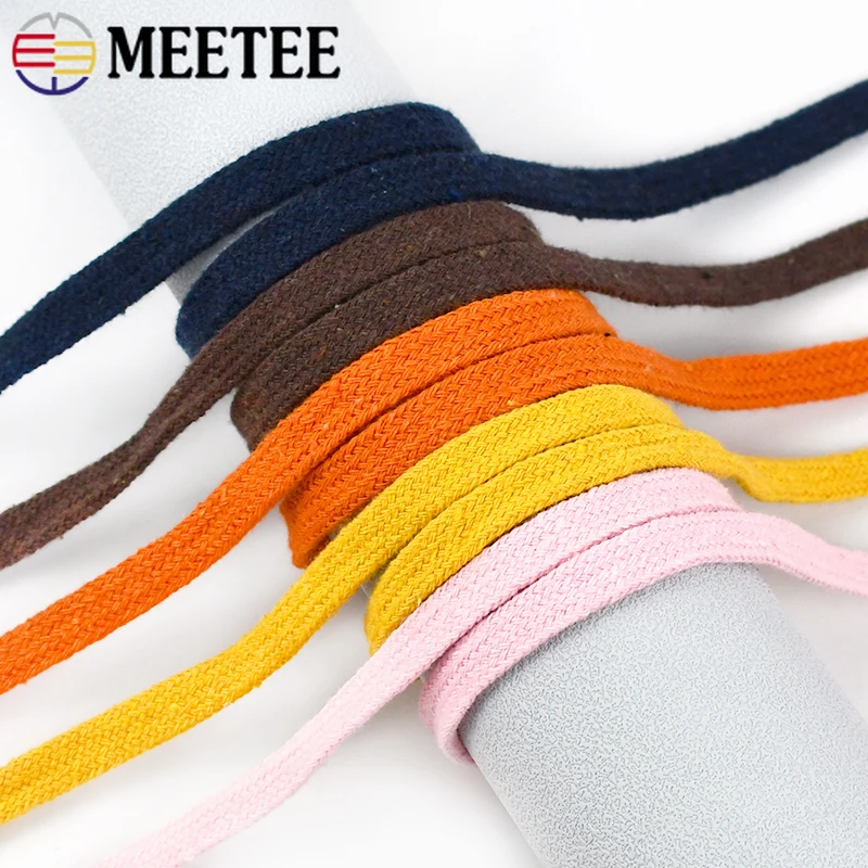 10/20/50Meters Cotton Cord Twisted Rope 8mm High Tenacity Flat Ropes Shoes Lace Pants Belt Clothing Sewing DIY Accessories