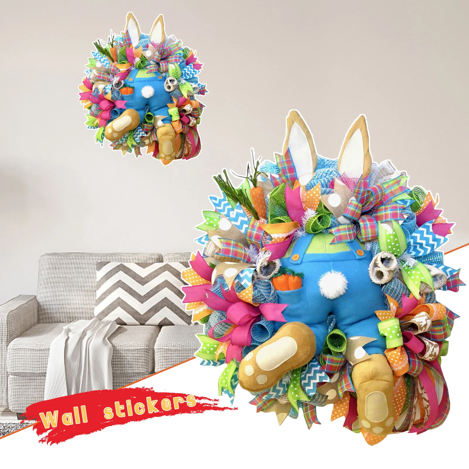 HAPPY EASTER DAY Wall Sticker PVC Self-adhesive Wall Sticker Can Be Removed Easter Decorations Wreath Easter Bunny Wreath Bunny