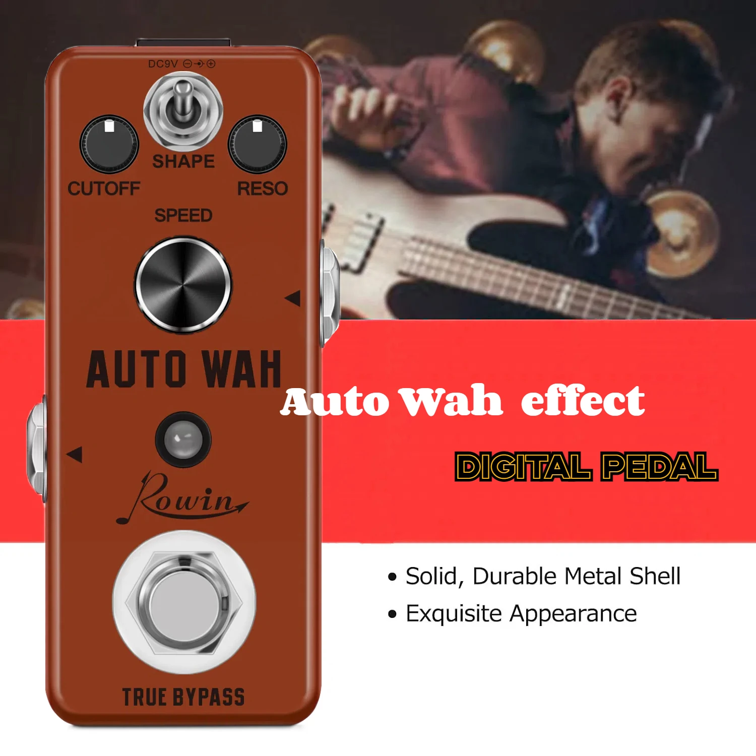 Rowin Auto Wah Effetti Pedale per chitarra Filtro Wah-Wah Effetti digitali Waaah True Bypass Strumenti musicali per pedaliera