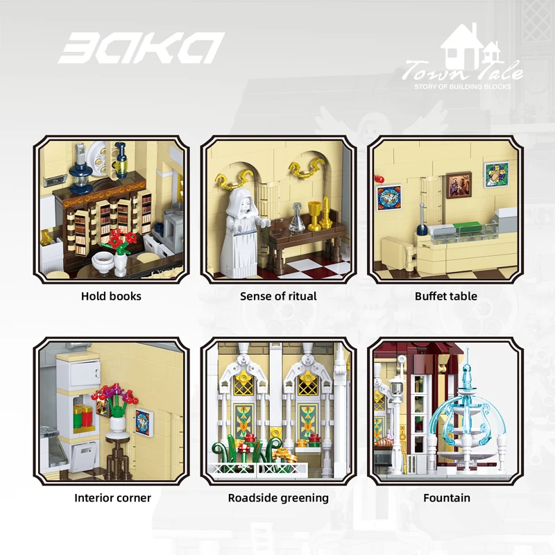 2960PCS Bangunan Modular Rosary Abbey MOC Model Rumah Gereja Arsitektur Perakitan Blok Bangunan Mainan untuk Hadiah