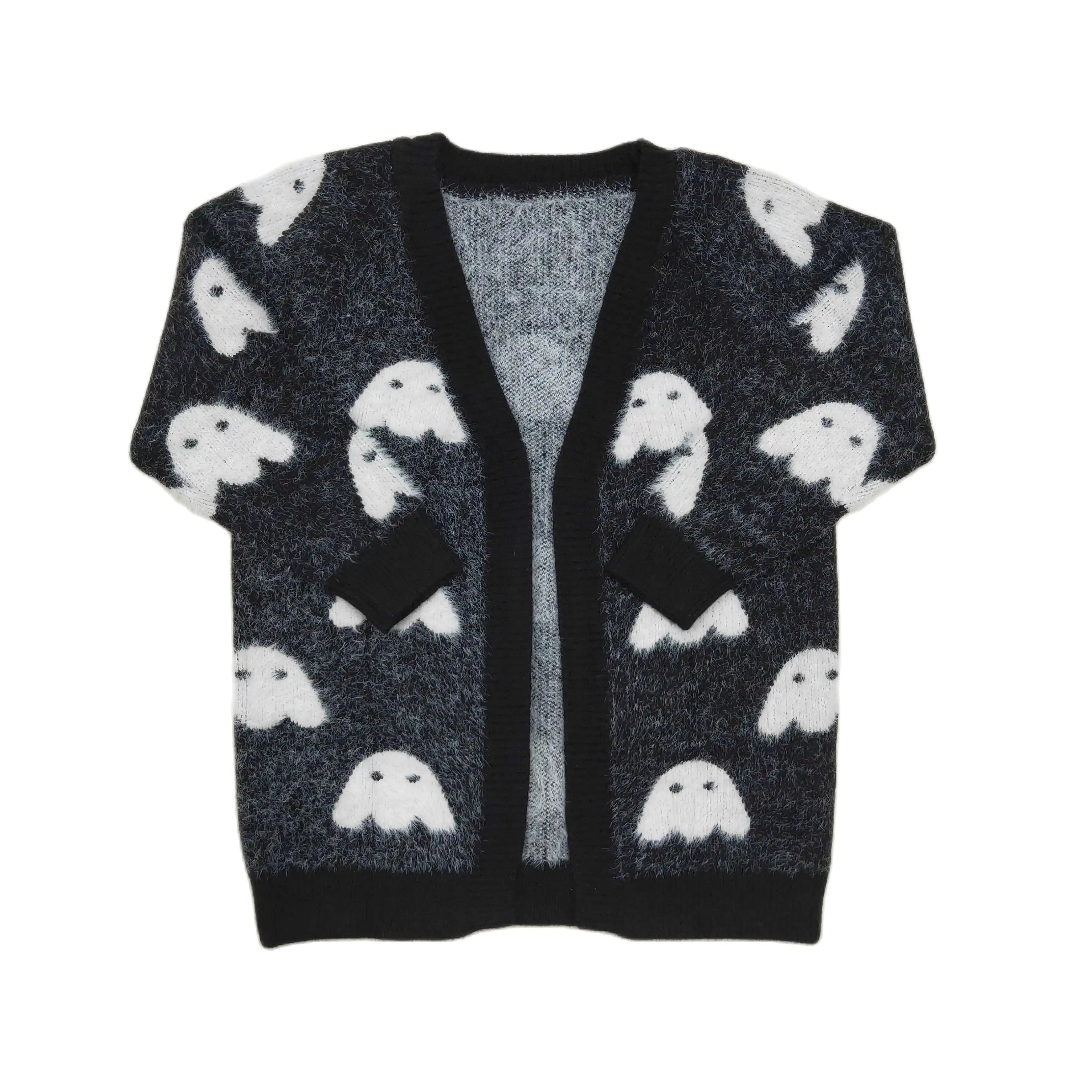 

GT0649 Fashionable Boys Clothes Long Sleeve Halloween Ghost Black Print With Cardigan Sweater Children Clothes Rts No Moq