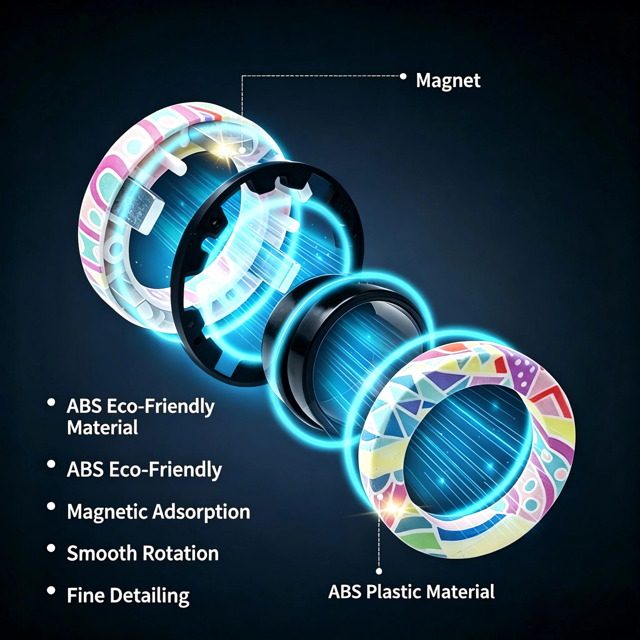 Magnetic Luminous Fidget Spinner, Glow in The Dark Finger Spinner Toy, Stress Relief Desktop Rotation Toy for Adults