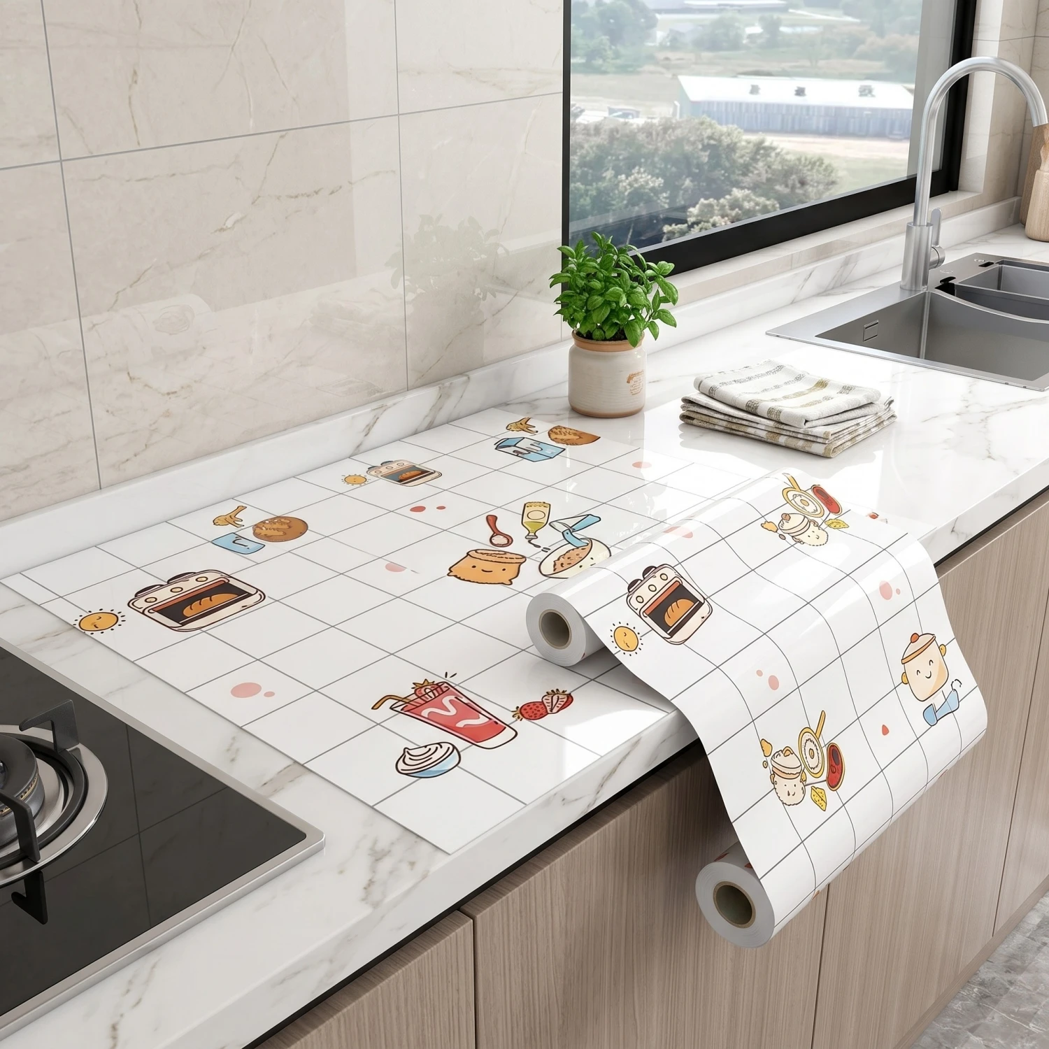 40/55cm Width Self-adhesive PVC Marble Wallpaper Waterproof Moisture-proof Decorative Sticker for Bathroom Cabinet Countertop