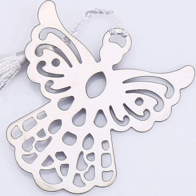 1pc Stainless Steel Silver Guardian ANGEL Bookmark Tassel Page Marker Ribbon Box