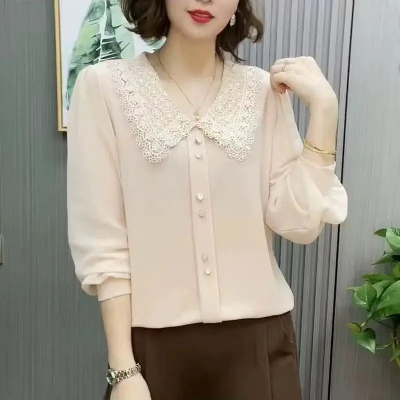

Women's Long-sleeved Temperament and Fashionable Doll Collar Top Base Shirt Top