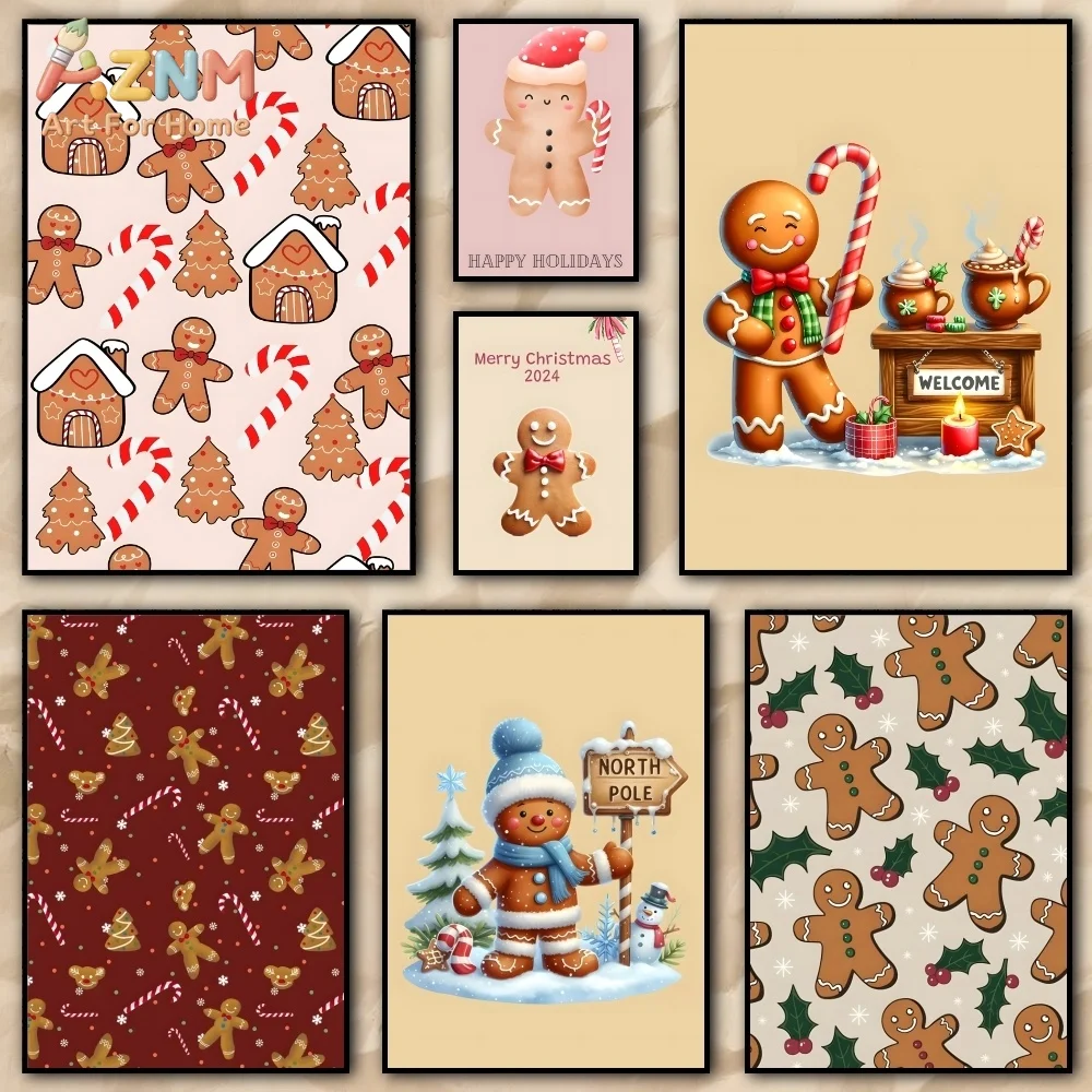 Painting Calligraphy Frameless Canvas Wall Art Perfect For Home Decoration Holiday Gifts Christmas Gingerbread Man