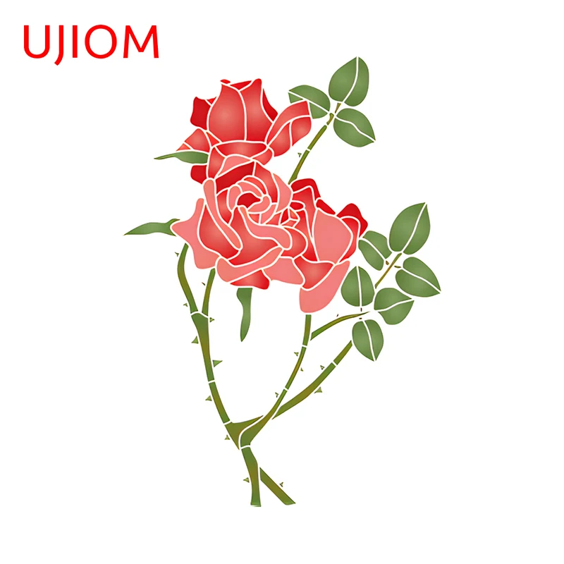 UJIOM 13cm X 9.2cm Red Rose with Thorns Anime Character Personality Wall Stickers for Kids Bedroom Decal Creative Kitchen Mural