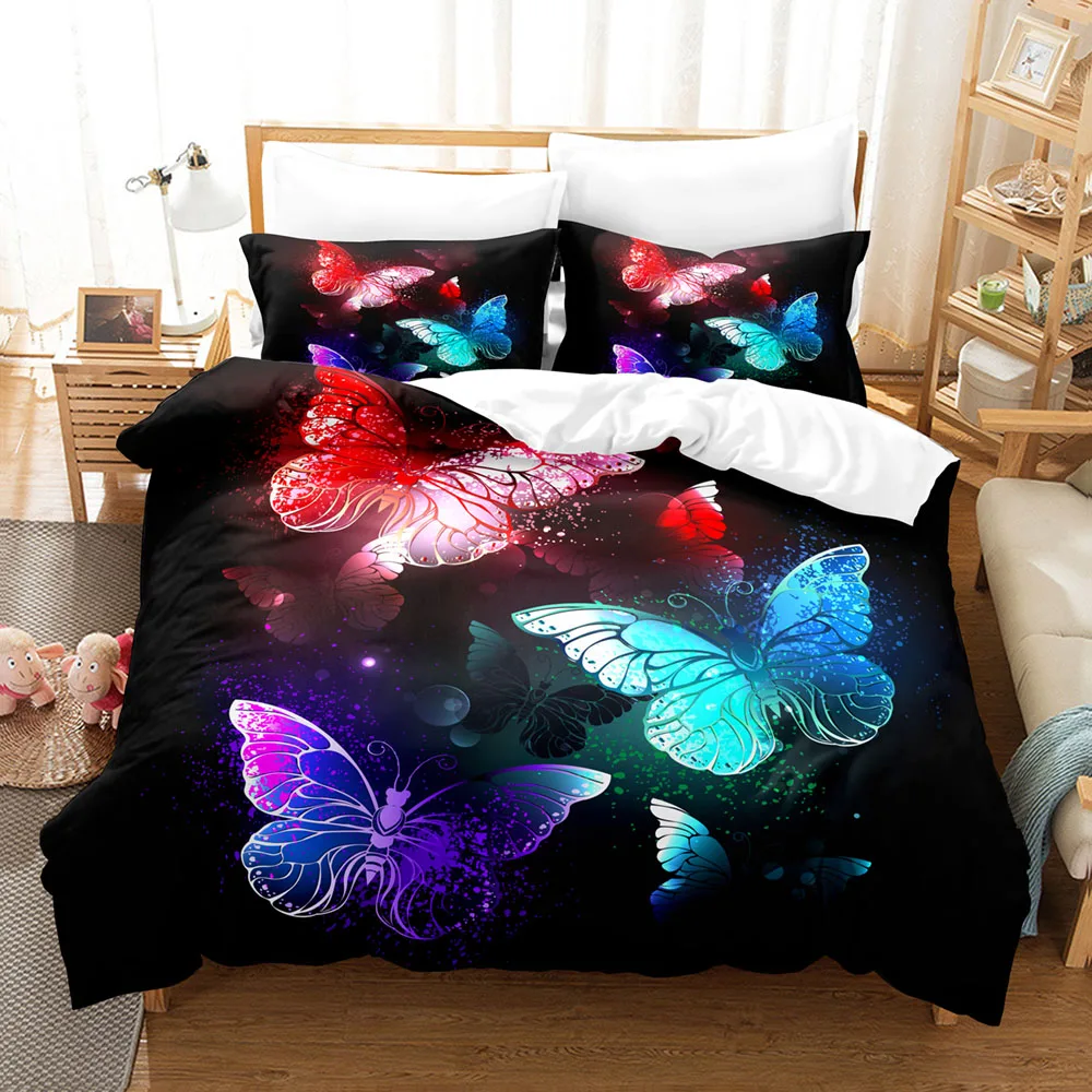 

Anime Bedding Set Luxury Beautiful Butterfly 3D Printed Duvet Cover Set Pillowcases Queen King Size Gift for Adult High Quality
