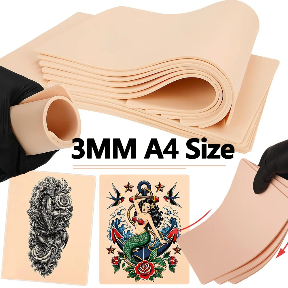 A4 3MM Tattoo Practice Skin Large Silicone Tattoo Fake Skin Double-Sided Blank Tattoo Training Synthetic Skin Tattoo Accessories