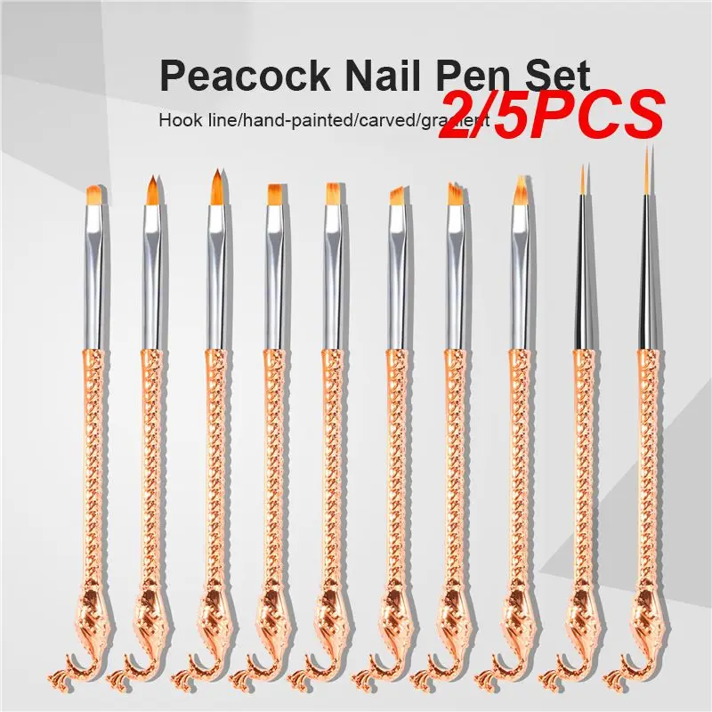 

2/5PCS Peacock Rod Nail Art Pen Light Therapy Pen Crystal Pen Drawing Pen Nail Brush Set Nail Art Drawing Pen