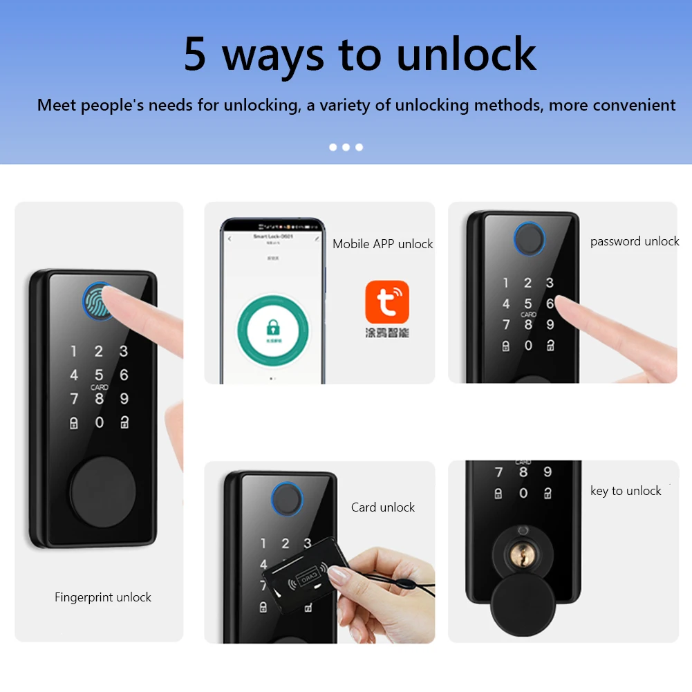 Tuya Smart Fingerprint Biometrics Door Lock Bluetooth APP control Password Keyless Entry Door Lock for Office and Interior Doors