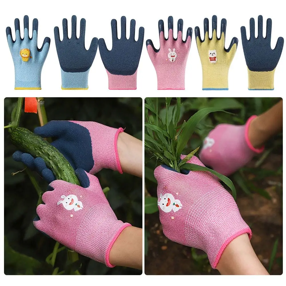 Cartoon Animal Kids Work Gloves Tool Multi-purpose 13 Needles Gardening Glove Antiskid Camping Latex Coated Gloves Gardening