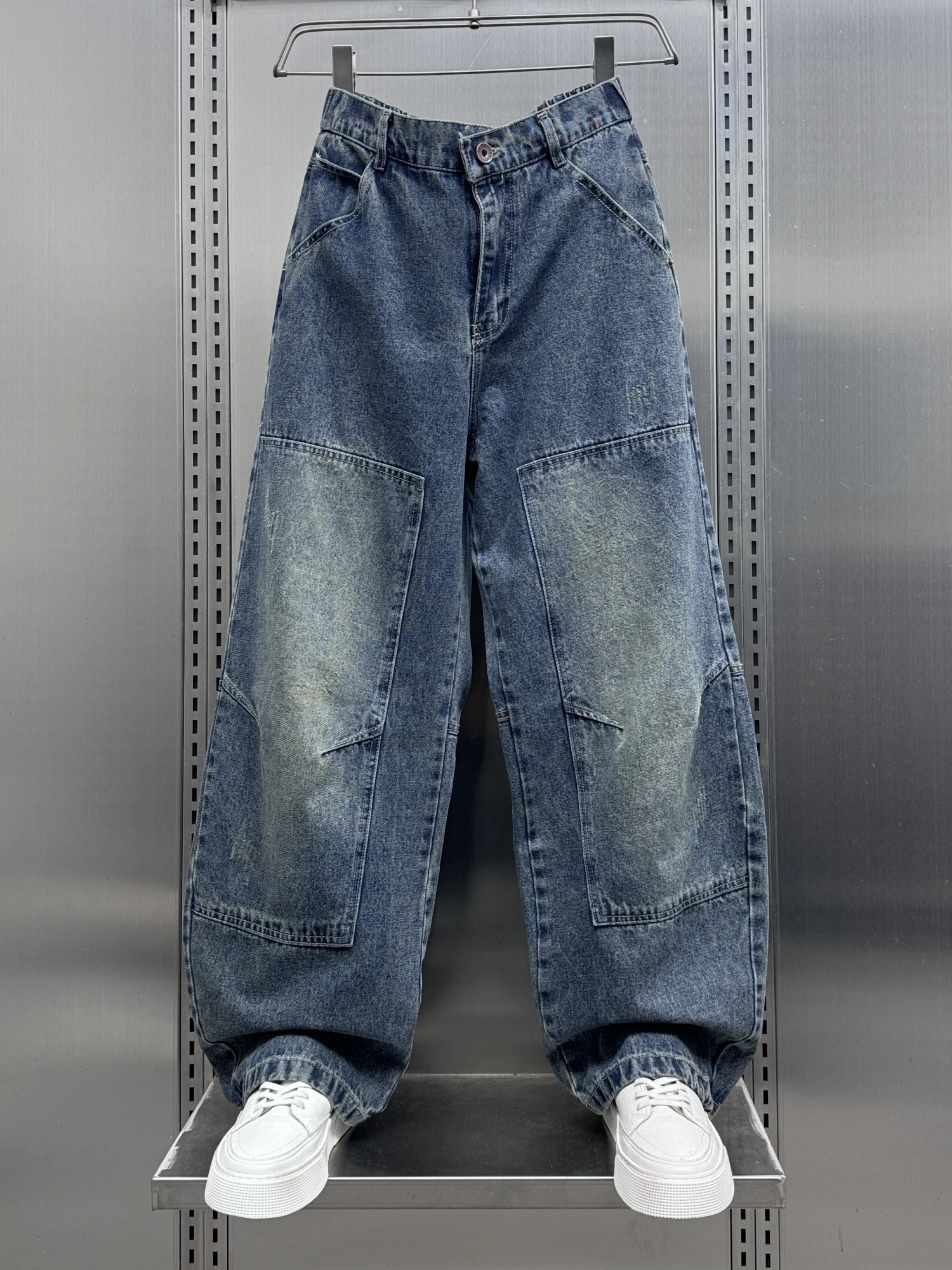 

Waed Denim Jeans American Splicing Workwear Loose High Street Cool Straight Leg Wide Leg Pants Youth Trendy Spring New Arrival