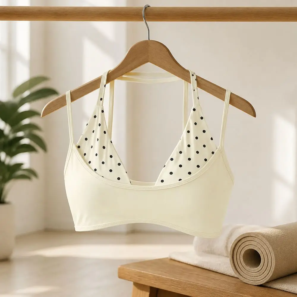 Padded Yoga Bra Halter Sports Bra Elastane Polyamide Layered Workout Bra Contrast Print Faux Layered Athletic Bra Top Women