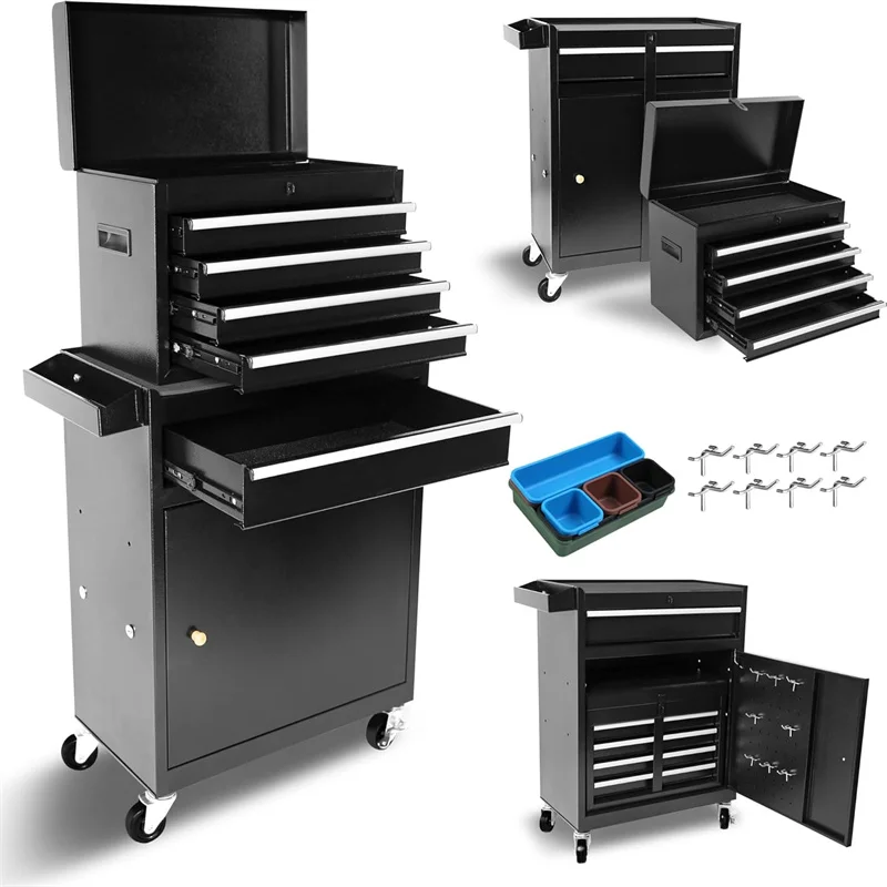 

Tool Chest, 2 in 1 Tool Boxes with Drawers, Tool Cart with Organizer Tray Divider Set Wheels, Large Rolling Tool Box Organizer