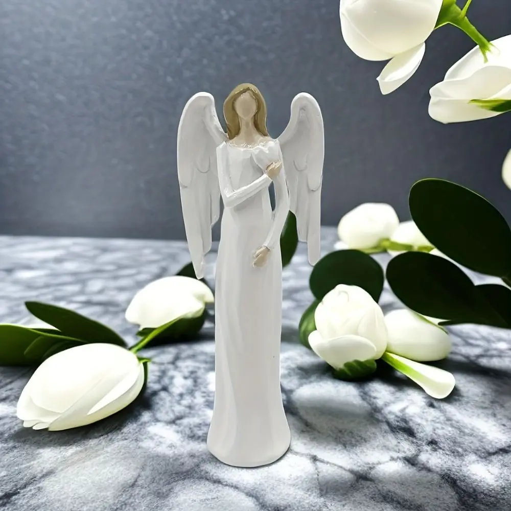 Beautiful Abstract Art White Angel Sculpture Handmade Hand Painted Angels Resin Statue Unique Love Prayer Ornament Home Decor