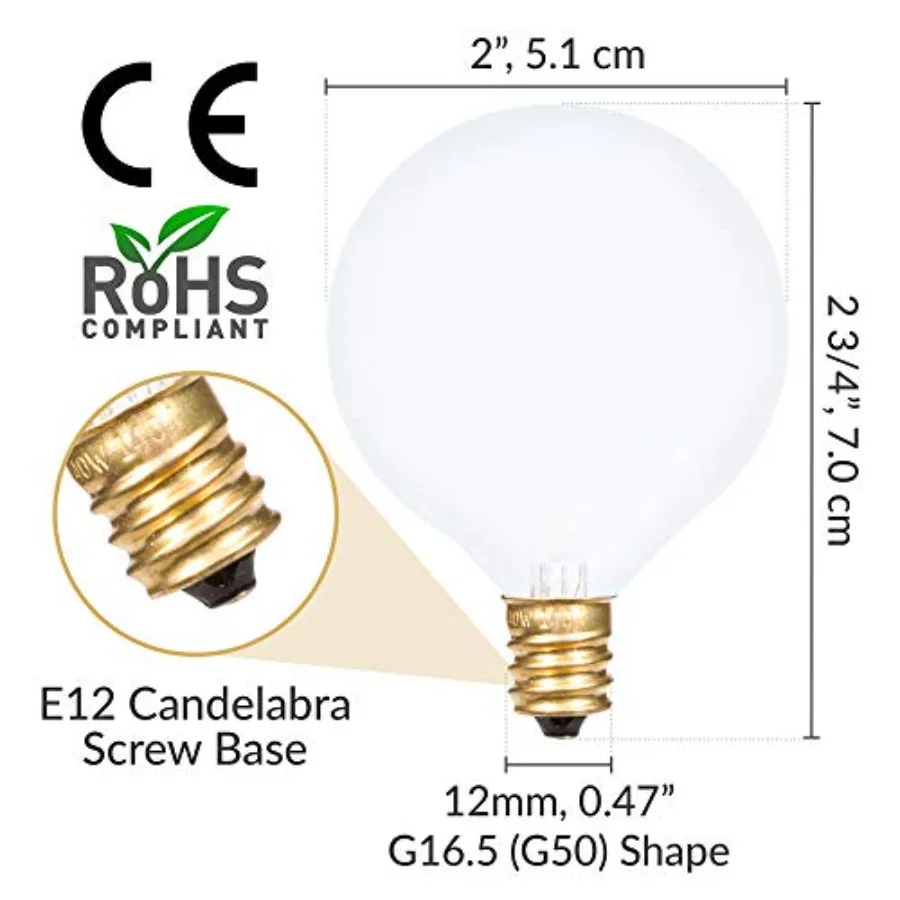Small Globe G16.5 Round Bulb 40W E12 Candelabra Base 10 Pack for Chandelier, Ceiling Fan Light, Decorative Vanity Lights, Wall