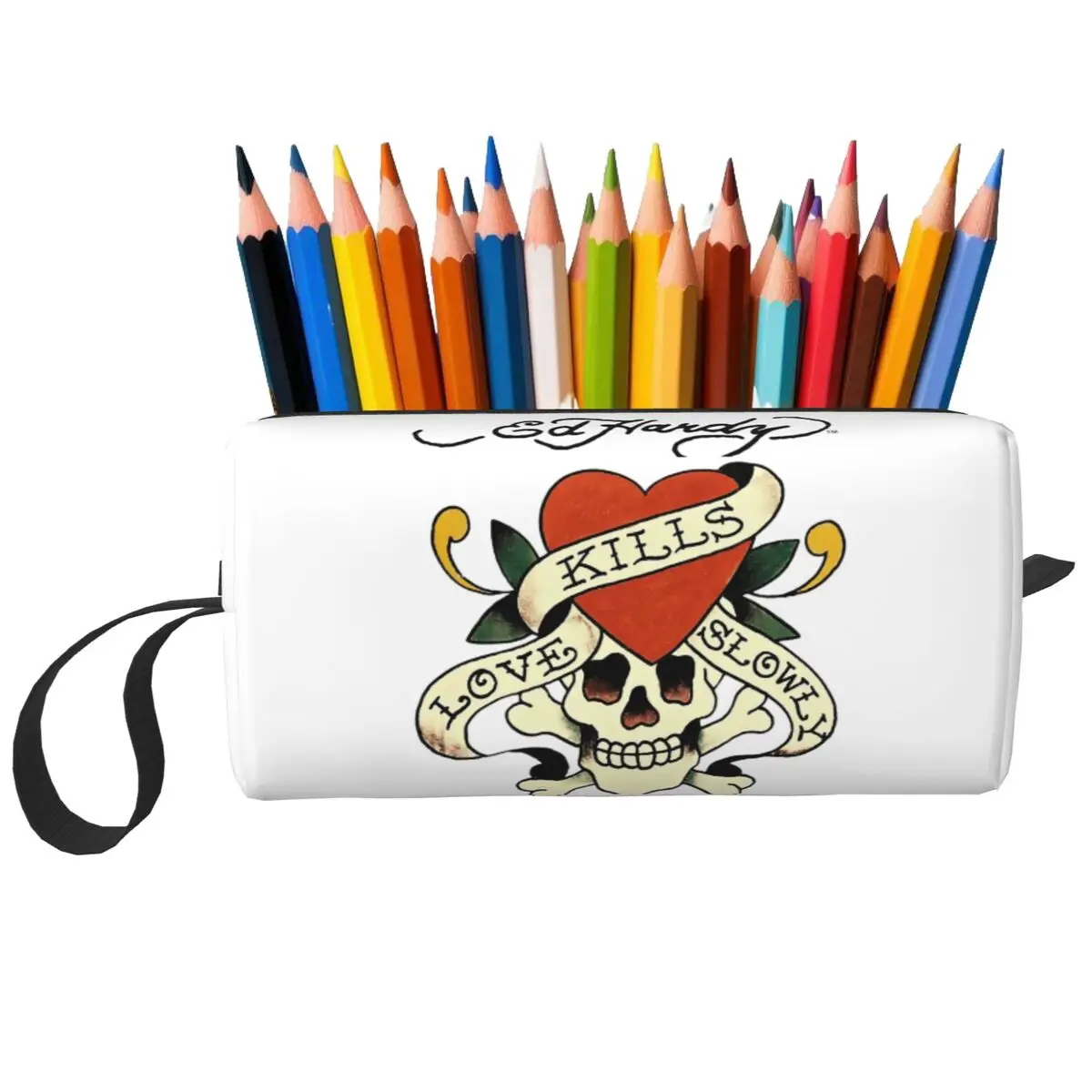 Ed Hardy Love Kills Slowly Pencil Case for Boys Girls Gifts Pen Box Pencil Bag Stationery Supplies Travel Women Cosmetic Bag