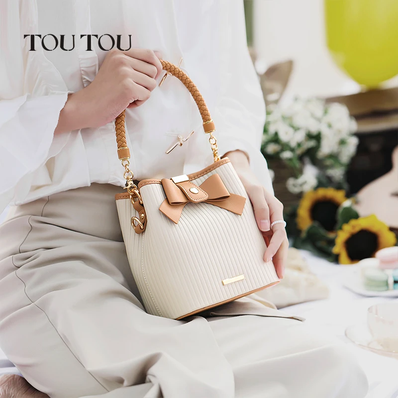 

TOUTOU Handbag for Women Exquisite Stylish Shoulder Crossbody Bag With Bowknot Bucket Bag for Daily Use and Commuting Underarm