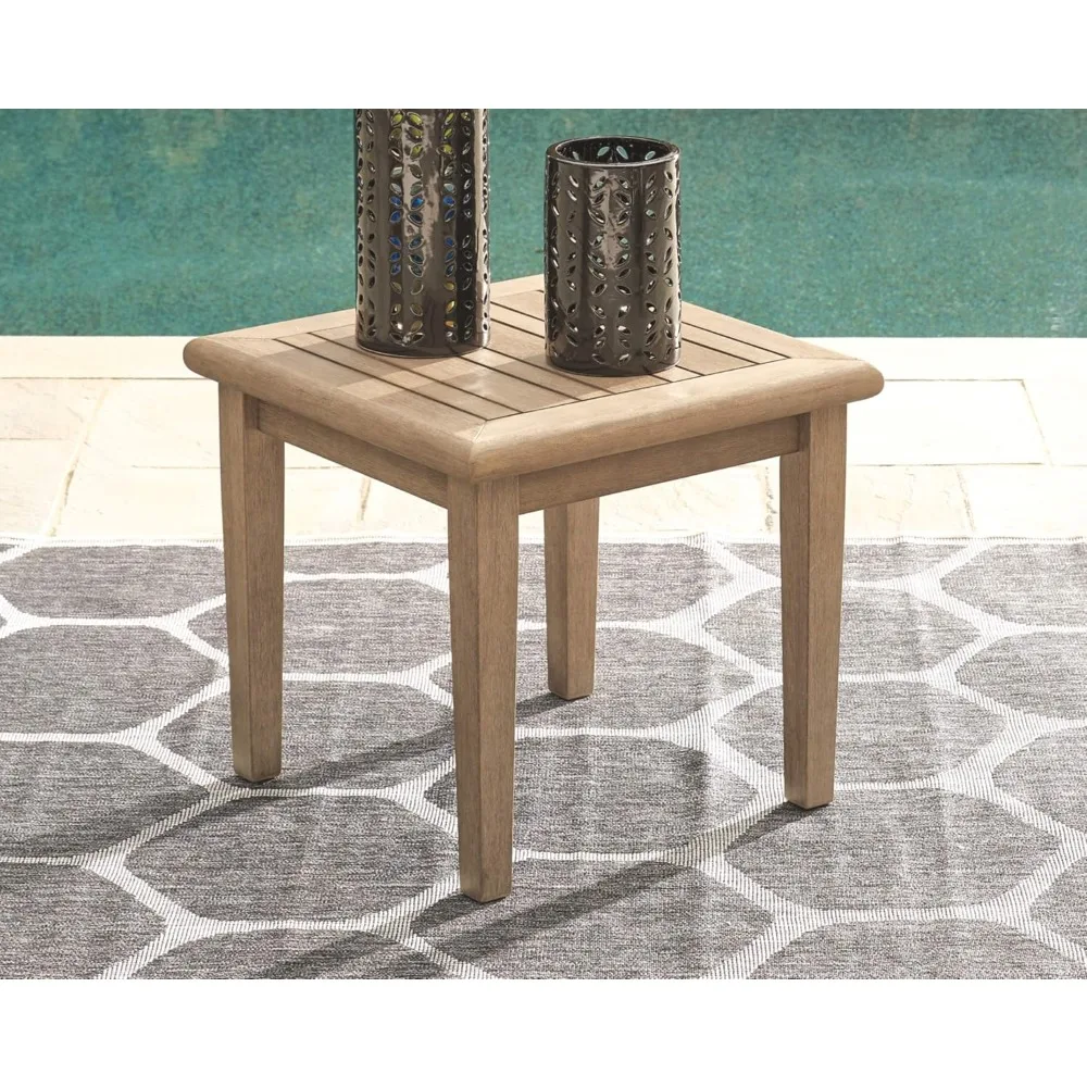 Gerianne Outdoor Eucalyptus Wood Square End Table, Beige, 24