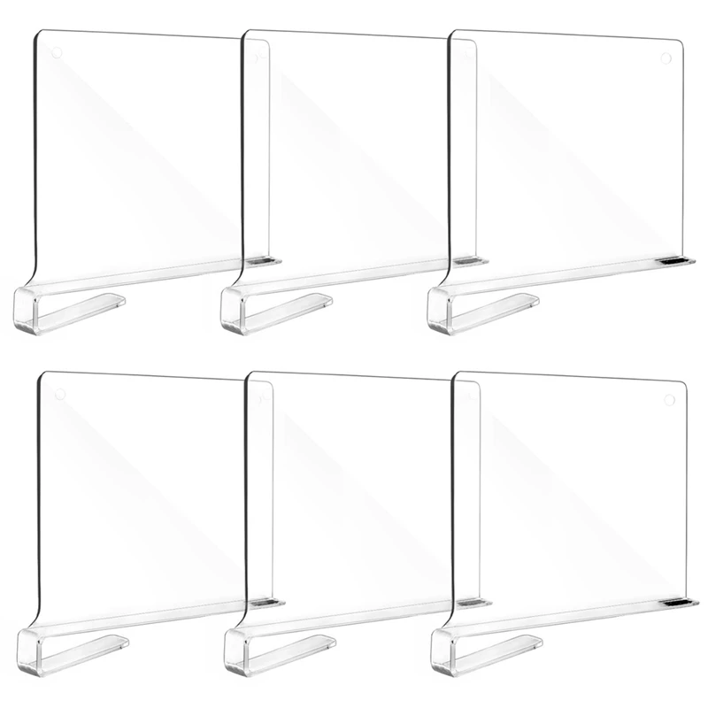 

HOT SALE 6Pcs Clear Acrylic Shelf Dividers For Organization Closets Shelf And Closet Separator For Bedroom Office Shelves