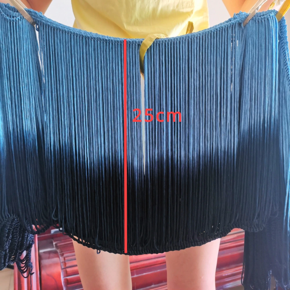 10 Yds Dip Dye Ombre Fringe Tassel Soft Rayon Latin Macrame Dance Dress Trimming Samba Skirt Tassel LightBlue 25cm