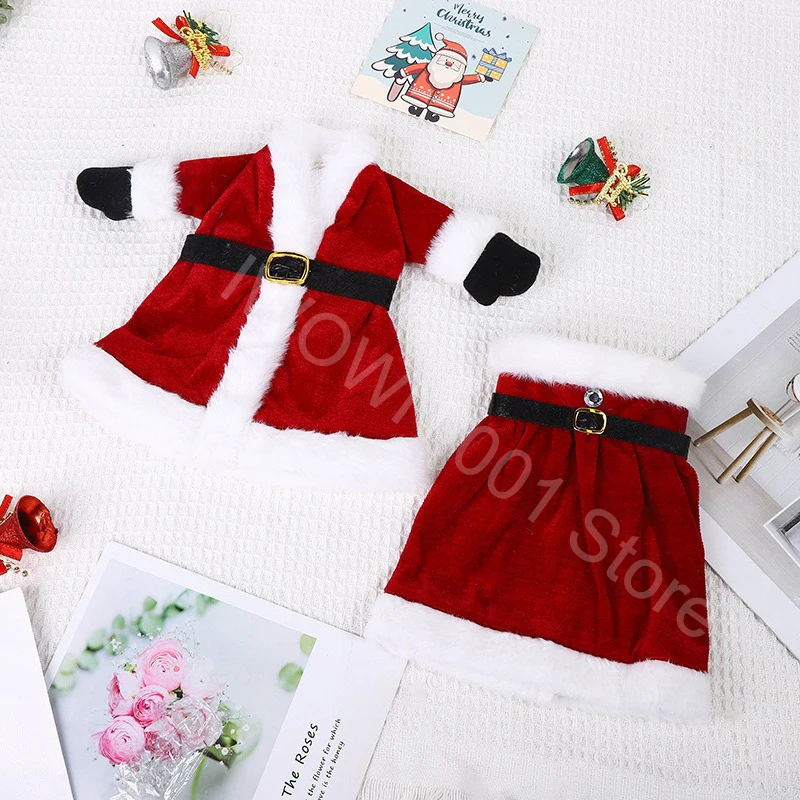 10PCS Christmas Red Dress Bottle Set Christmas Gift Bags Holder Drop Shipping Dust New Year Gift Christmas Decoration For Home