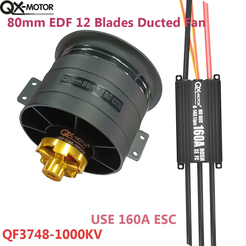 

QX-MOTOR EDF 80mm QF3748 Brushless Motor 12 blades CW CCW Ducted Fan With 160A ESC for RC Airplane Ducted Fan Plane Fixed-Wing F